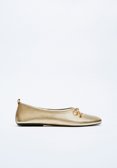 Metallic Leather Ballet Flats from Zara