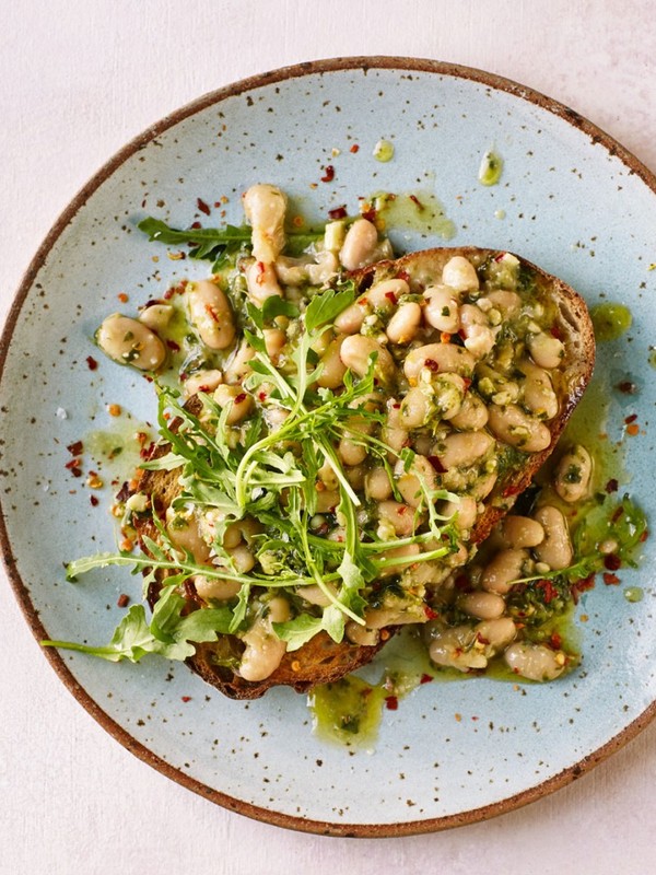 Smashed Pesto Cannellini Beans On Toast