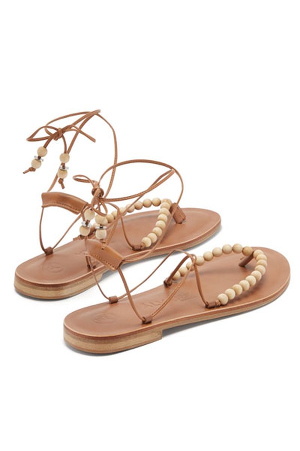 Akaiah Beaded Wraparound Metallic-Leather Sandals from Alvaro