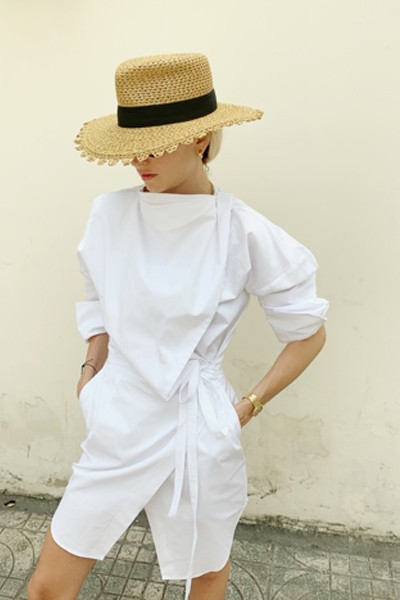 Roll Neck Poplin Shirt Dress