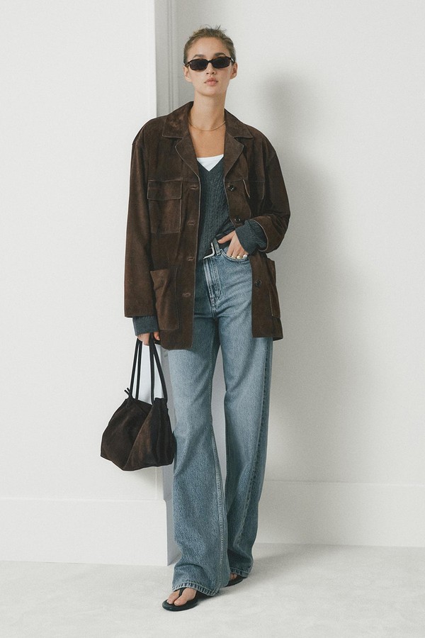 Split Suede Leather Jacket With Pockets