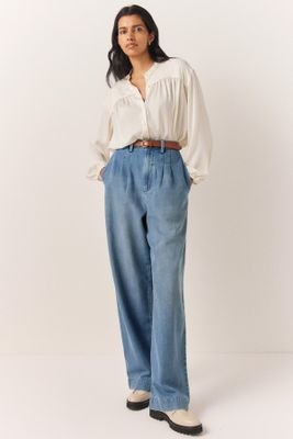 Hampton Pleat Front Wide Leg Denim Trousers from The White Company