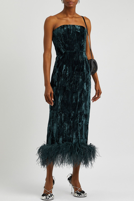 Minelli Feather-Trimmed Velvet Midi Dress  from 16 Arlington 