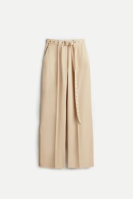 Wool Blend Belted Trousers