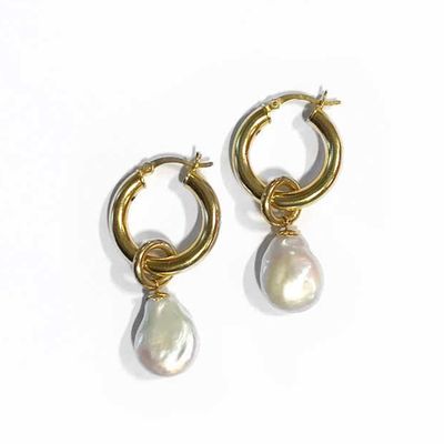 Gold Plated Freshwater Pearl Hoop from Ammé London
