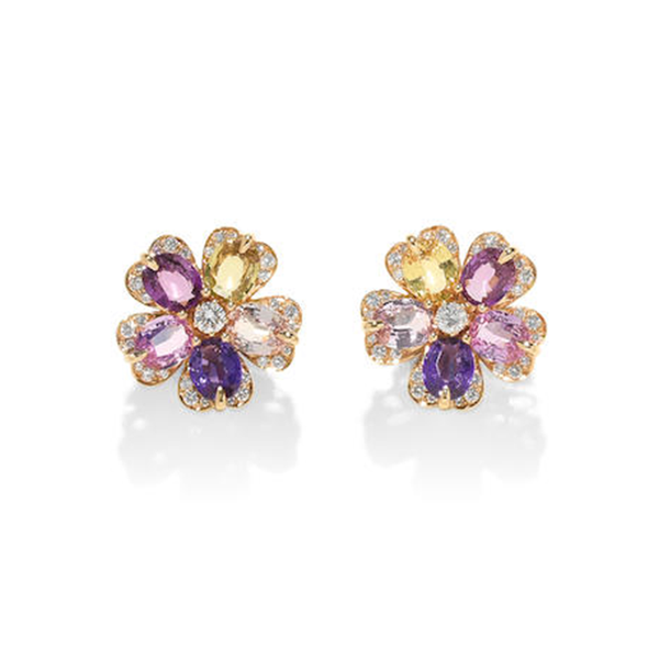 A Pair Of Gem-Set Sapphire Flower Earrings from Bulgari