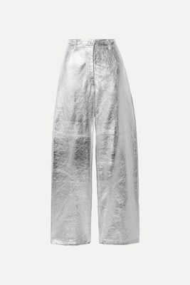 The Sterling Metallic Coated-Cotton Straight-Leg Pants from Interior