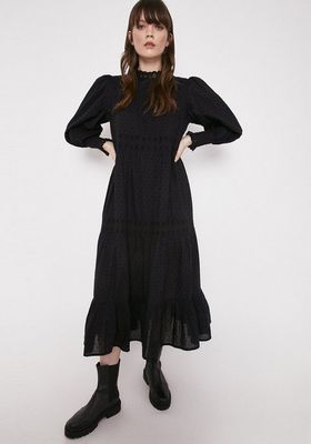 Lace Trim Long Sleeve Midi Dress from Warehouse