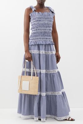 Guadalupe Lace-Insert Gingham Skirt from Loretta Caponi