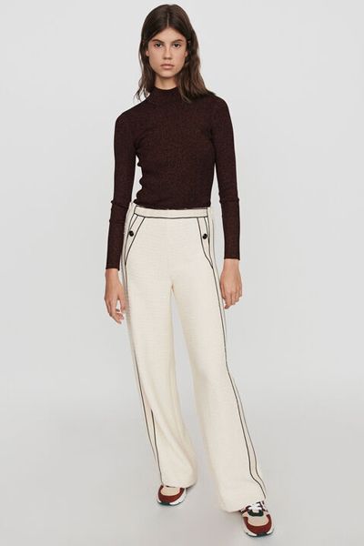 Tweed Style Contrast Wide Leg Pants