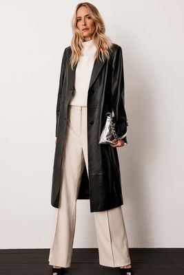 Black Leather Tailored Coat