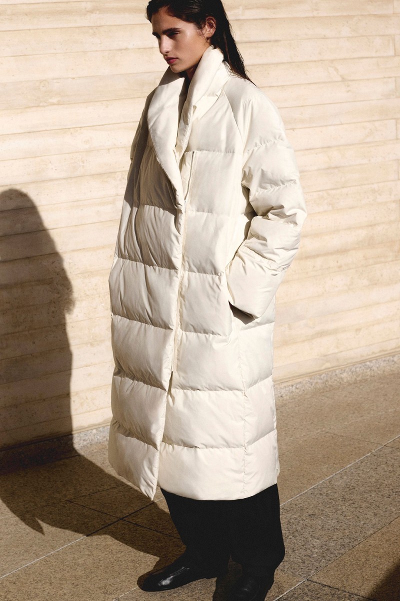 Shawl-Collar Quilted Down Long Coat  