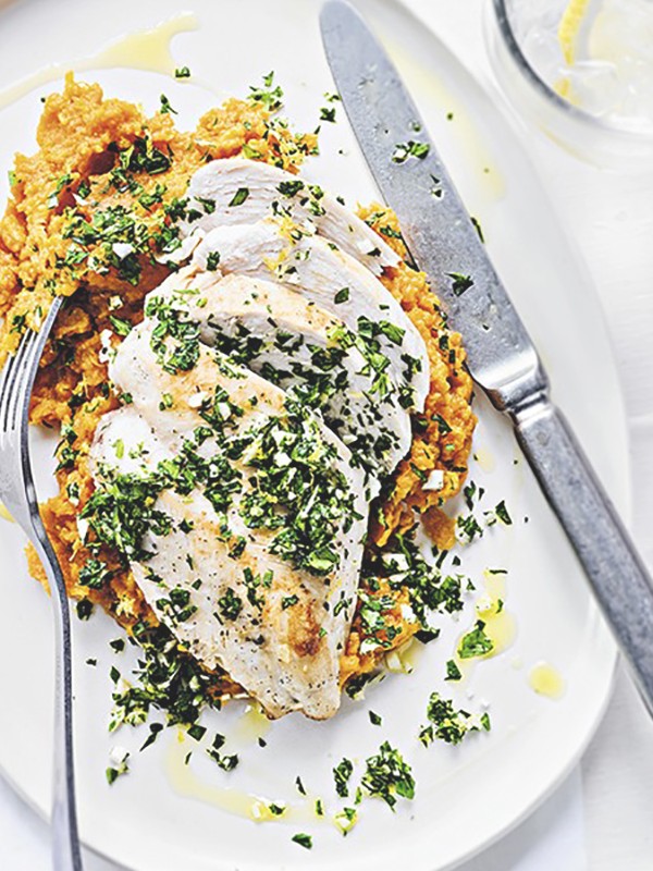 Pan Fried Chicken With Sweet Potato Mash & Gremolata