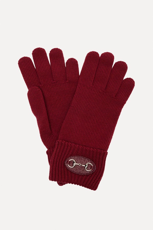 Horsebit Ribbed-Knit Wool Gloves from Gucci