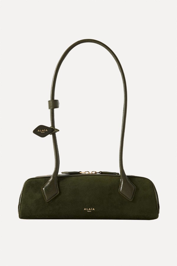 Le Teckel Small Leather-Trimmed Suede Shoulder Bag from Alaïa