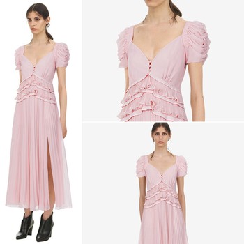 Pink Chiffon Midi Dress