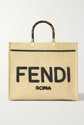  Sunshine Leather-Trimmed Embroidered Raffia Tote from Fendi