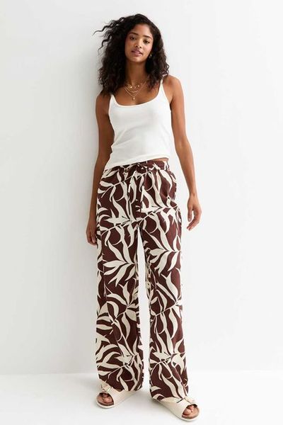 Palm Print Wide Leg Trousers