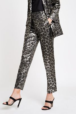 Black Leopard Print Jacquard Trousers