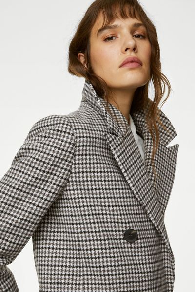 Checked Double Breasted Short Coat