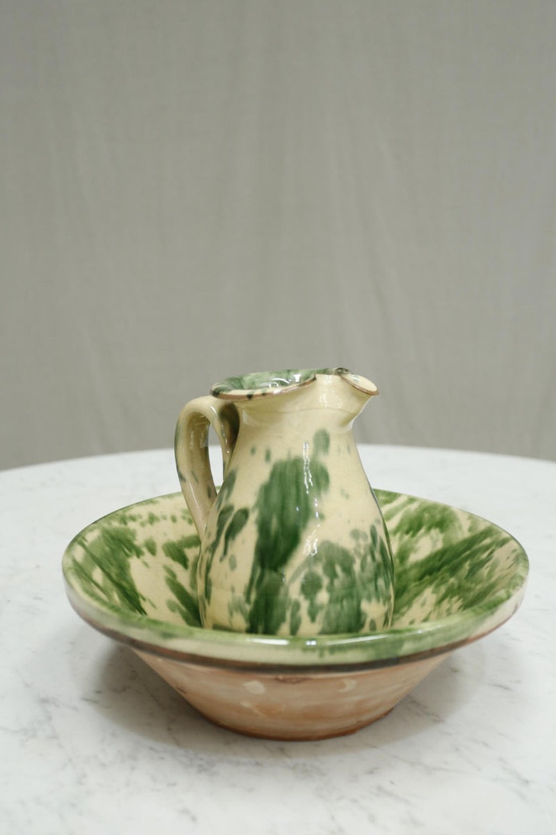 20th Century Green Glazed Jug And Bowl from Tallboy Interiors