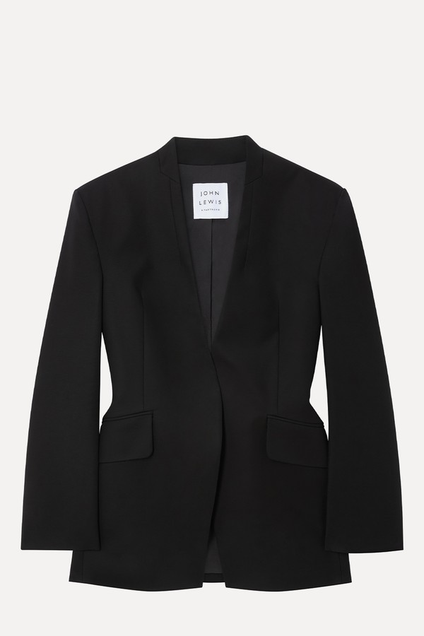 Slim Fit Statement Shoulder Collarless Blazer
