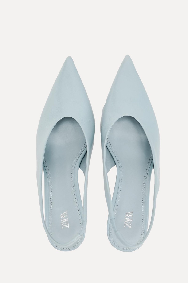 Leather Kitten Heel Slingback Shoes from Zara