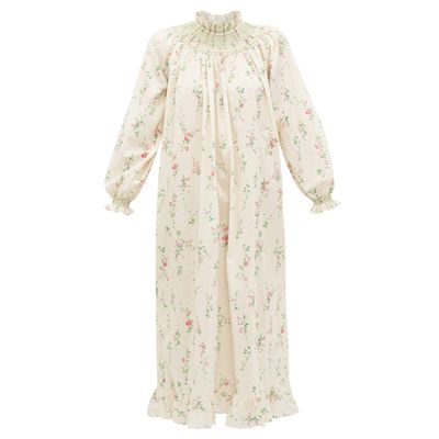 Smocked Floral-Print Cotton Maxi Dress from Loretta Caponi
