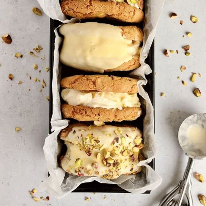 Pistachio & White Chocolate Ice Cream Cookie Sandwiches