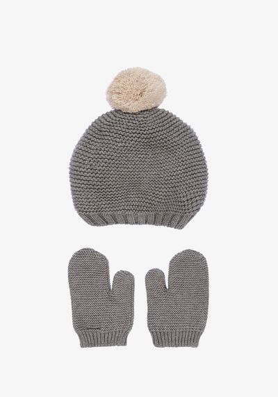 Grey Knitted Hat & Mittens Set from Babidu