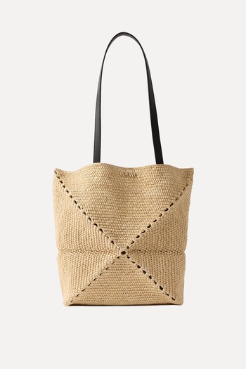 Puzzle Fold Medium Leather-Trimmed Raffia Tote from Loewe x Paula's Ibiza