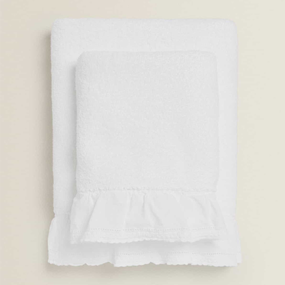 Cotton Towel With Embroidered Ruffle Trim from Zara Home