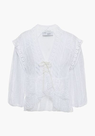 Lace Up Ruffled Cotton Crocheted Lace Blouse from Iro