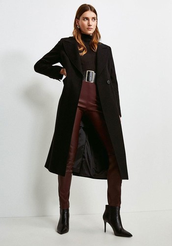 Wool Rich Faux Leather Belt Coat