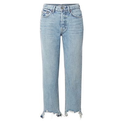 Helena Distressed High-Rise Straight-Leg Jeans from Grlfrnd