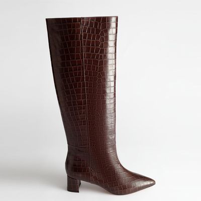 Croc Leather Knee High Boots from & Other Stories