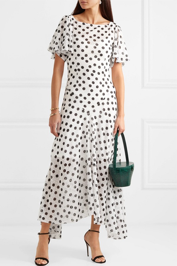 Olivia Ruffled Polka-Dot Fil Coupé Chiffon Maxi Dress from De La Vali