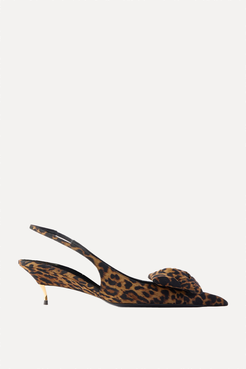 Dakota Appliquéd Leopard-Print Mousseline Slingback Pumps from SAINT LAURENT