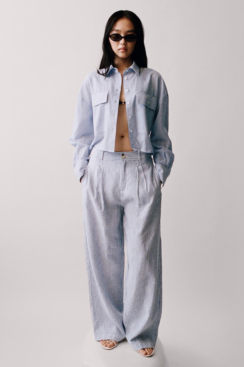 Striped Linen-Blend Trousers from MANGO