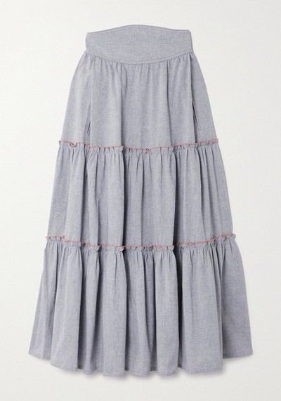 Tati Tiered Ruffled Cotton-Blend Midi Skirt from Anna Mason