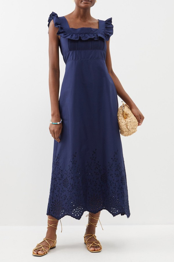 Teresa Broderie-Anglaise Cotton-Blend Midi Dress