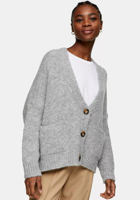 Grey Marl Oversized Button Knitted Cardigan