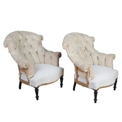 Pair Of 19th Century Tufted Lambrequin Armchairs from Lorfords