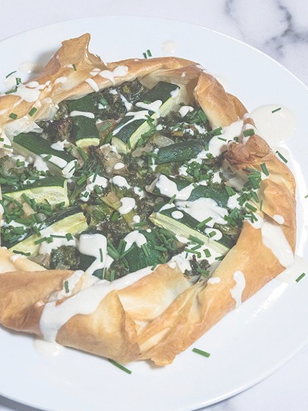 Vegan Filo Galette with Courgette & Kale and Tahini Dressing