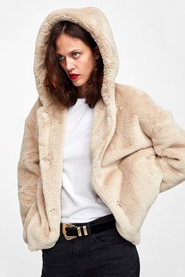 Hooded Faux Fur Jacket Details from Zara