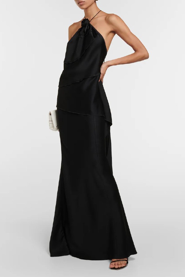 Floral-Appliqué Draped Satin Top from Victoria Beckham