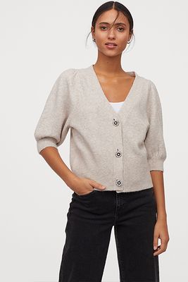 Puff-Sleeved V-Neck Cardigan from H&M