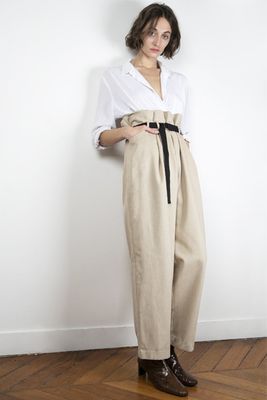 Beige Cotton Twill Paperbag Pants from Frankie Shop