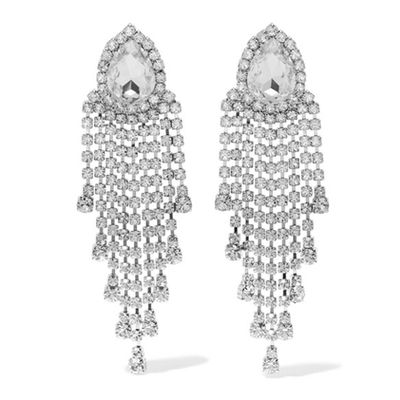 Silver Tone Crystal Clip Earrings from Alessandra Rich