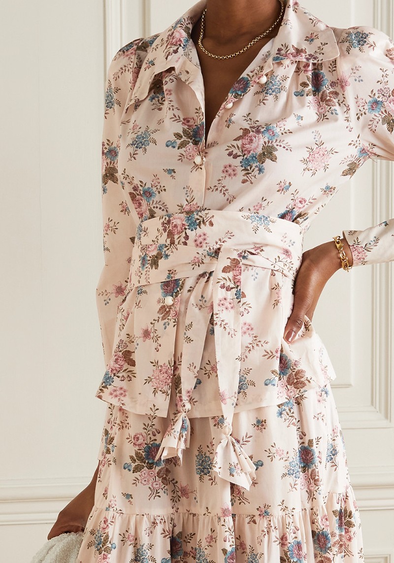 Star Belted Floral-Print Cotton Blouse from Anna Mason